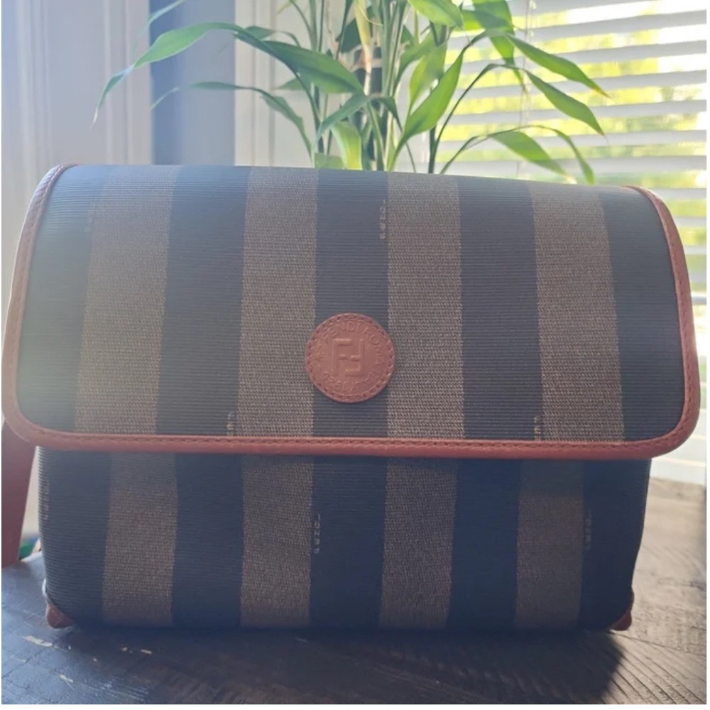 FENDI Striped Black and Brown Crossbody Bag